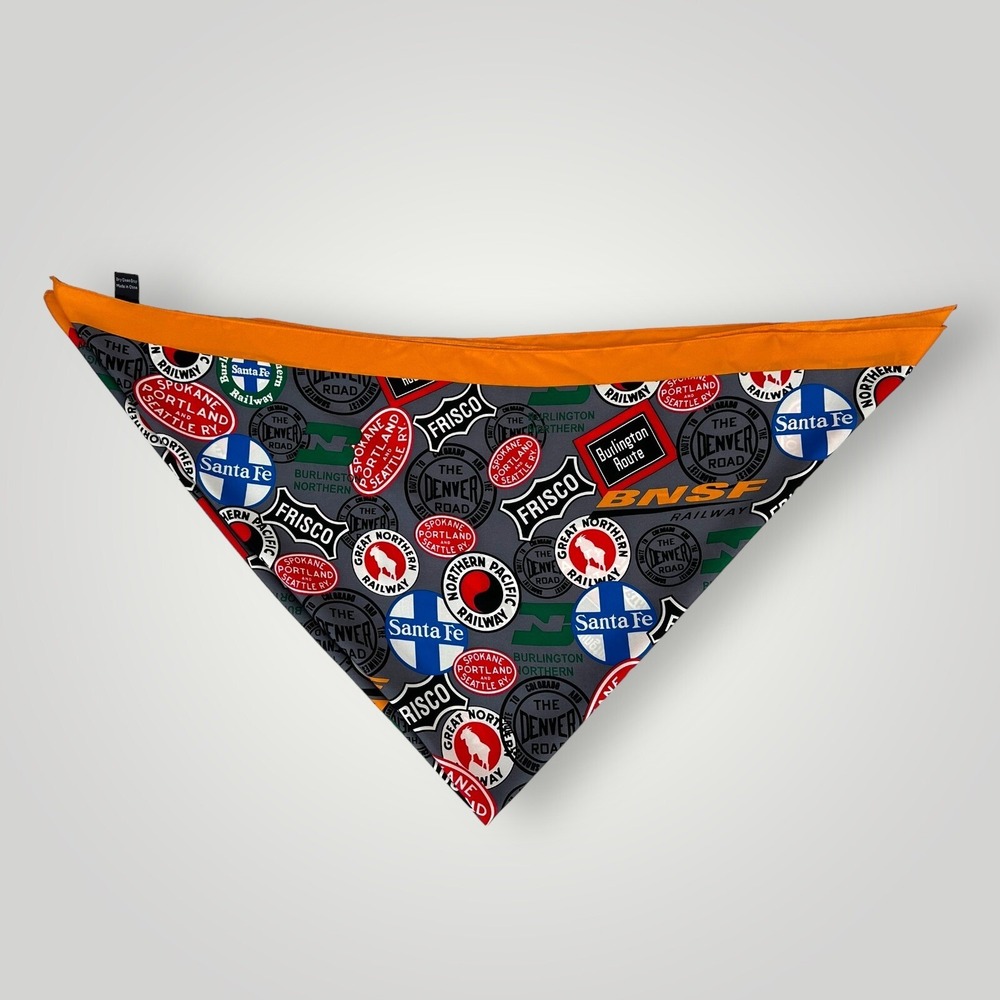 Silk Scarf Railroad Logos 30" x 30" Square 100% Silk Handmade Vibrant Colors